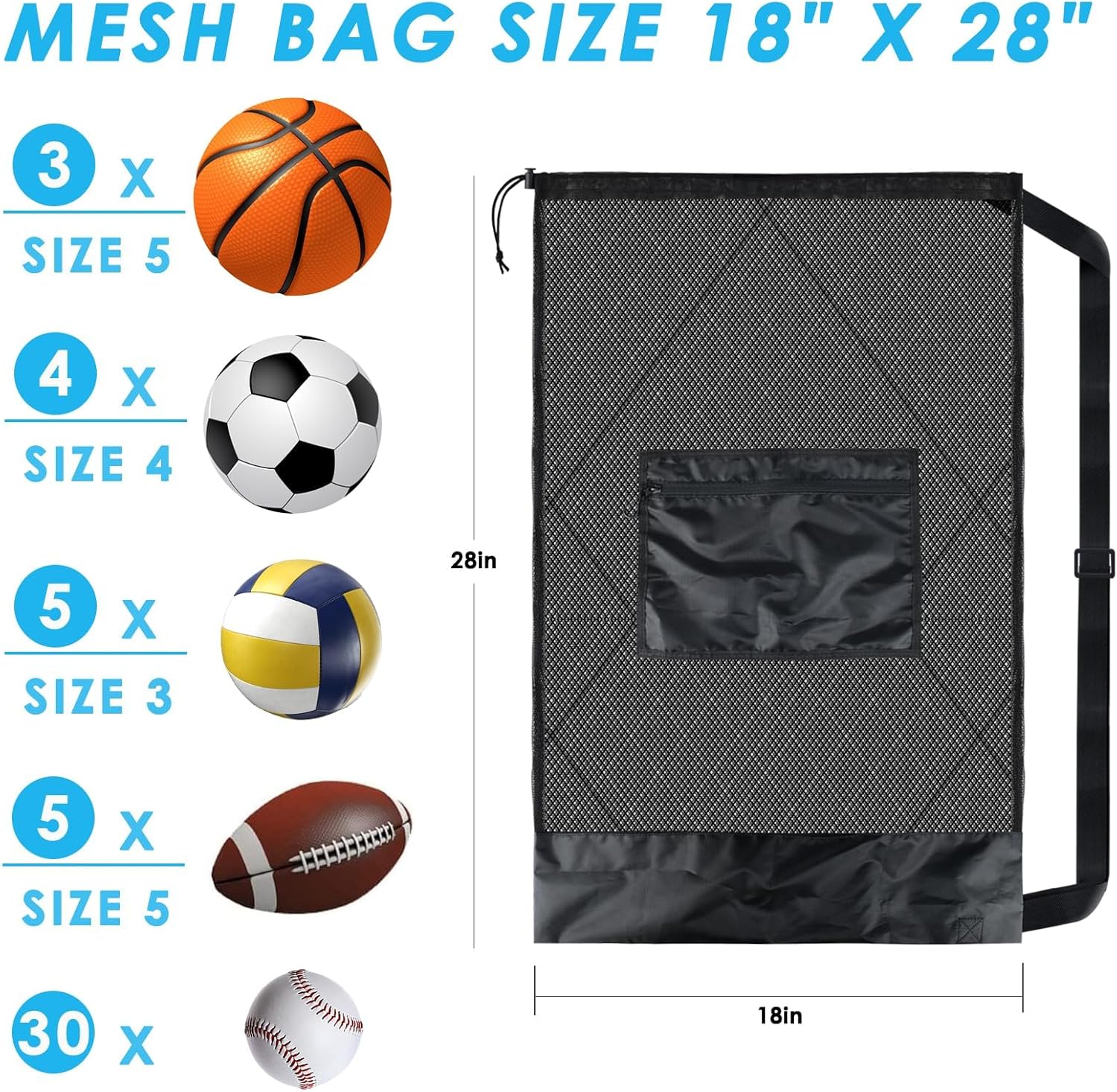 BROTOU Bolsa de malla deportiva, bolsa de equipo deportivo, bolsa de cordón resistente, bolsas de pelotas deportivas para playa, viajes, gimnasio,