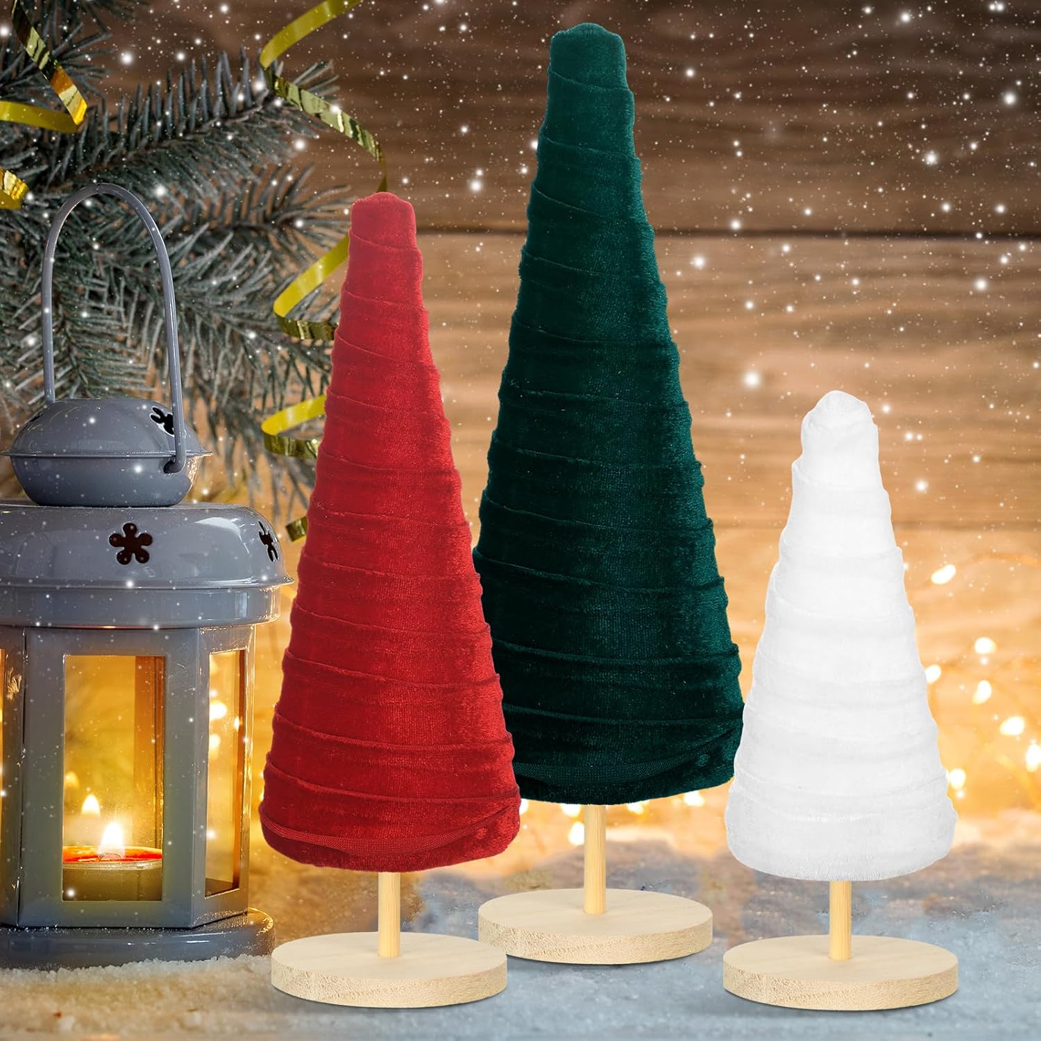 Juego de 3 árboles de terciopelo con pedestal de Navidad, decoración moderna para árbol de invierno, 3 tamaños, decoraciones de terciopelo de