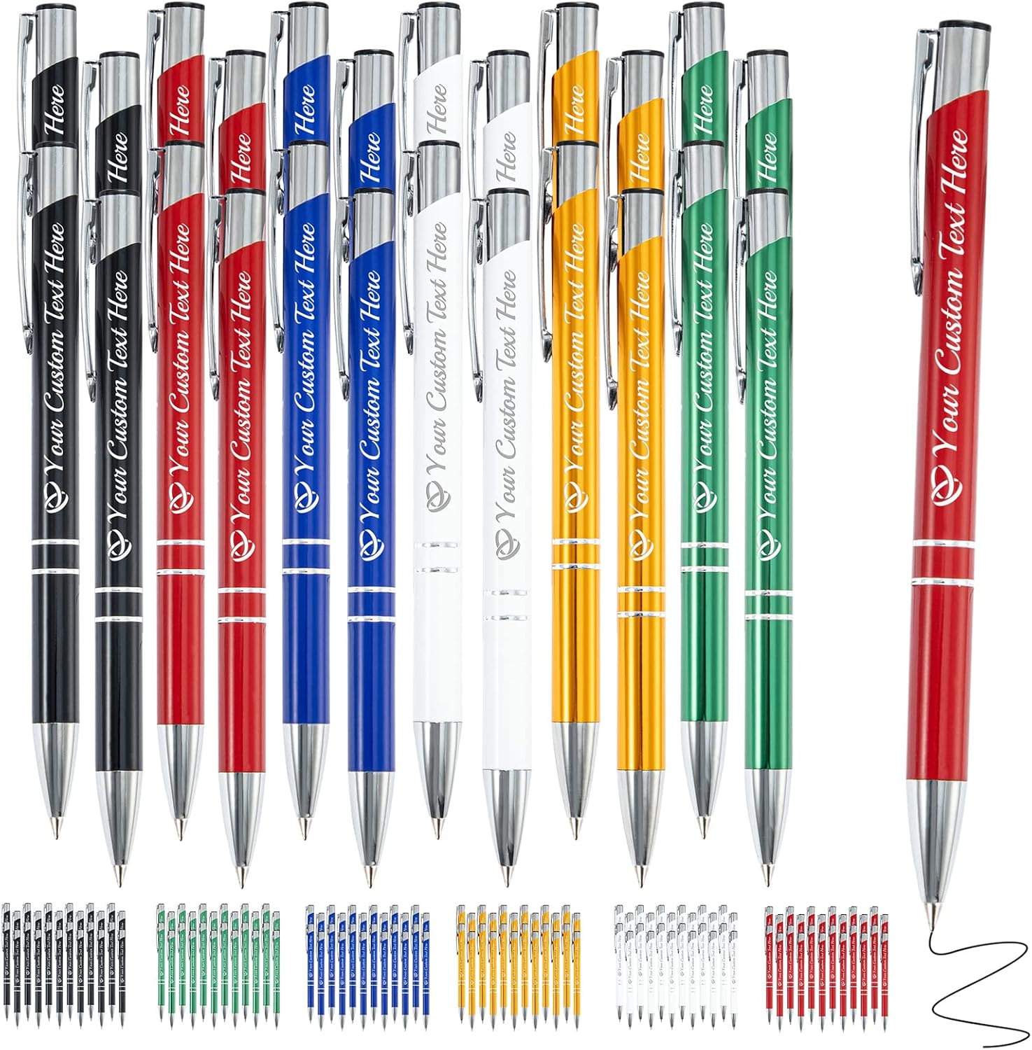 FwSYouMAI Bolígrafo personalizado, 24 unidades, a granel, bolígrafo personalizado con logotipo de mensaje de nombre comercial grabado, tapa de tinta