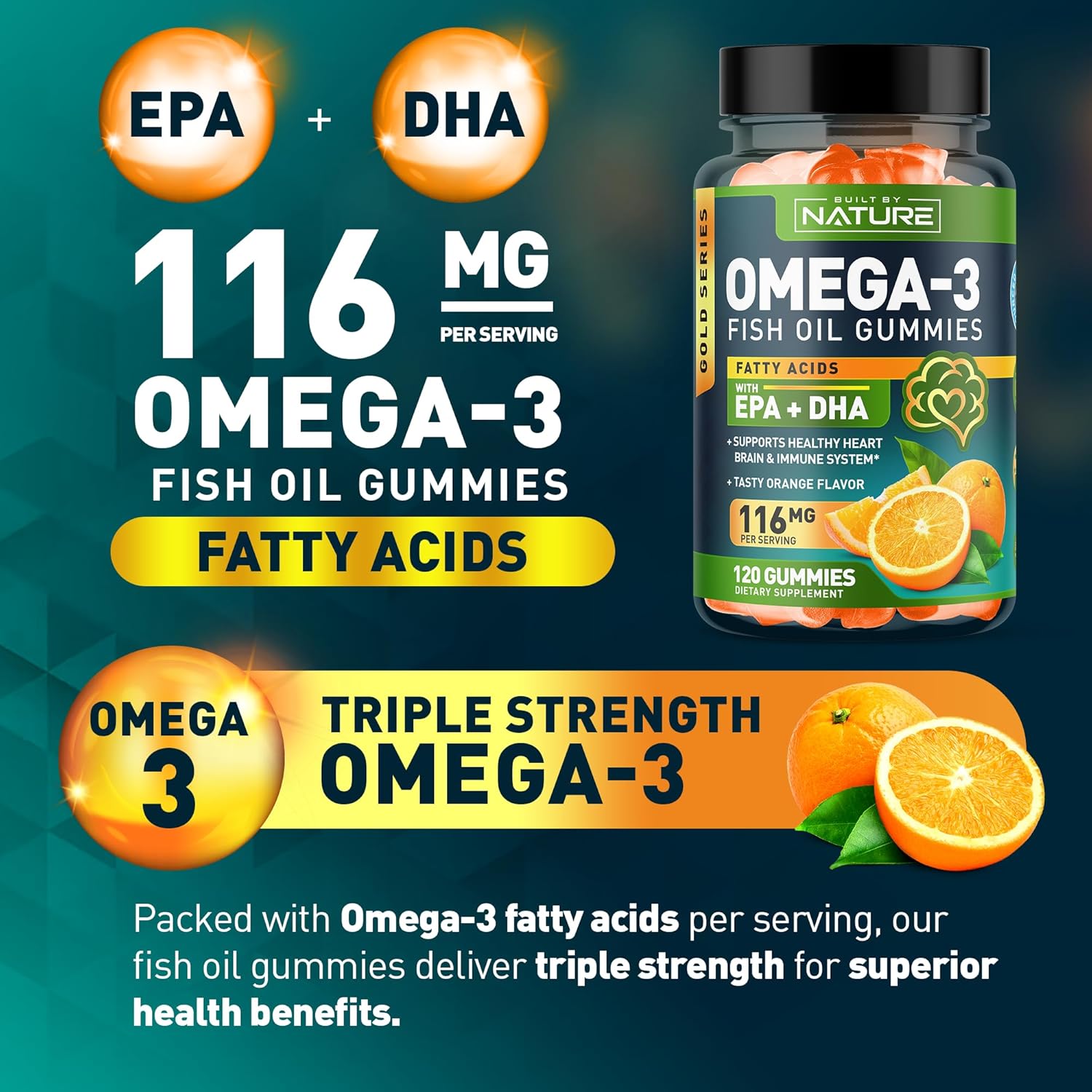 Gomitas de aceite de pescado Omega 3 con EPA y DHA de Wild Fish – Gomitas de aceite de pescado Omega 3 de triple fuerza, apoya la salud del corazón,
