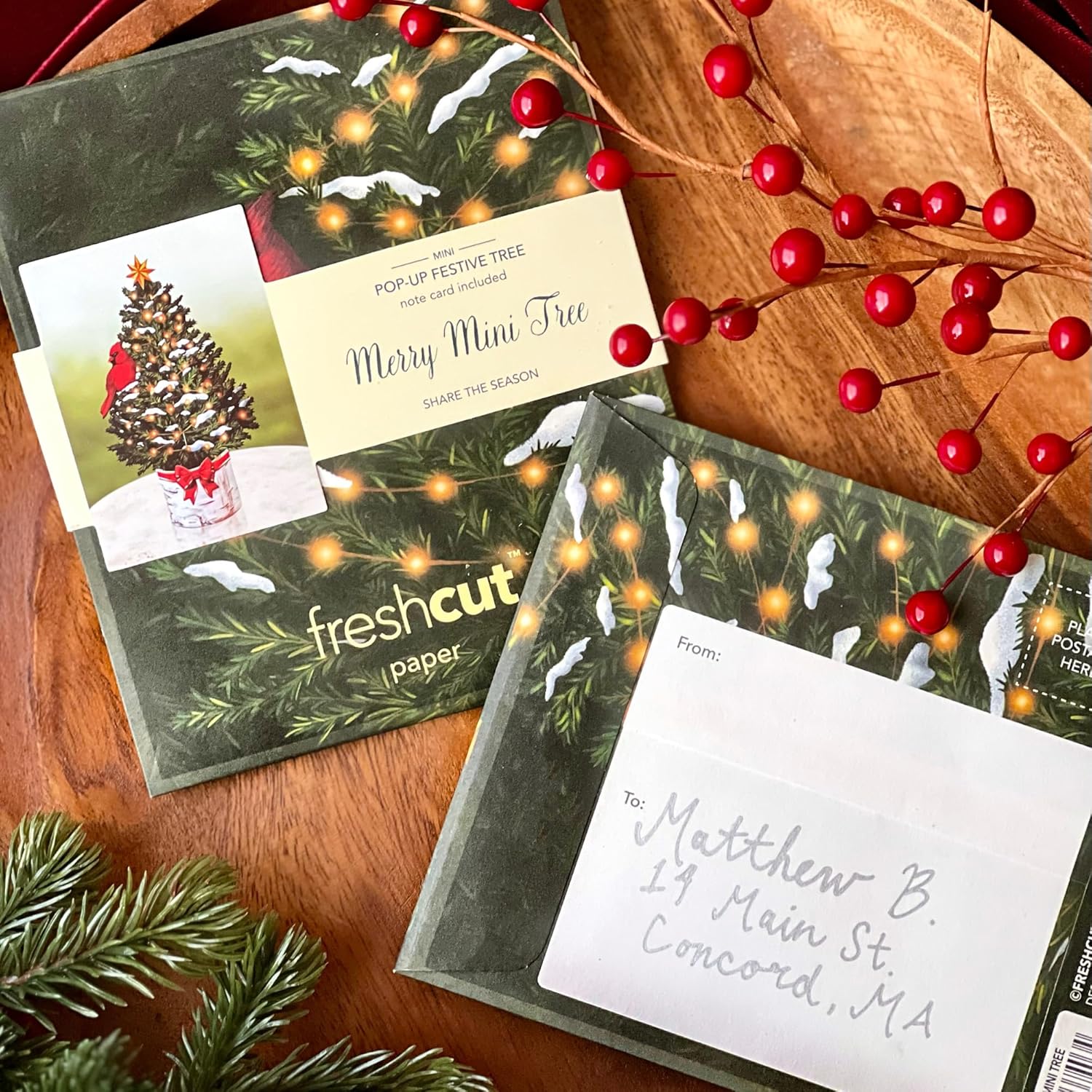 Freshcut Paper Tarjetas desplegables, mini árbol de Navidad de 7 pulgadas, tarjetas de felicitación emergentes 3D, tarjetas de Navidad, tarjetas de