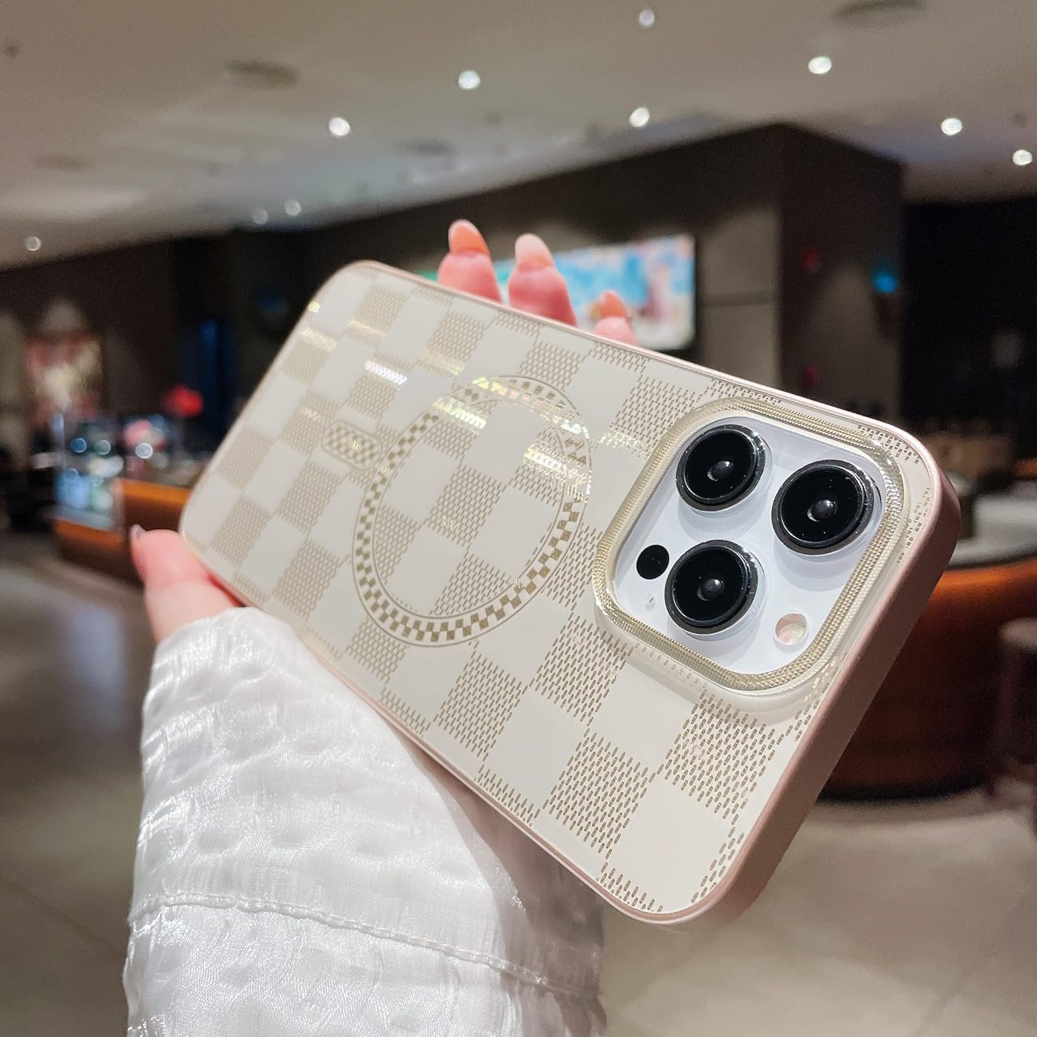 RMAONT Funda magnética para iPhone 13 Pro Max, diseño de cuadrícula de ajedrez a cuadros, funda protectora a prueba de golpes, parte trasera dura,