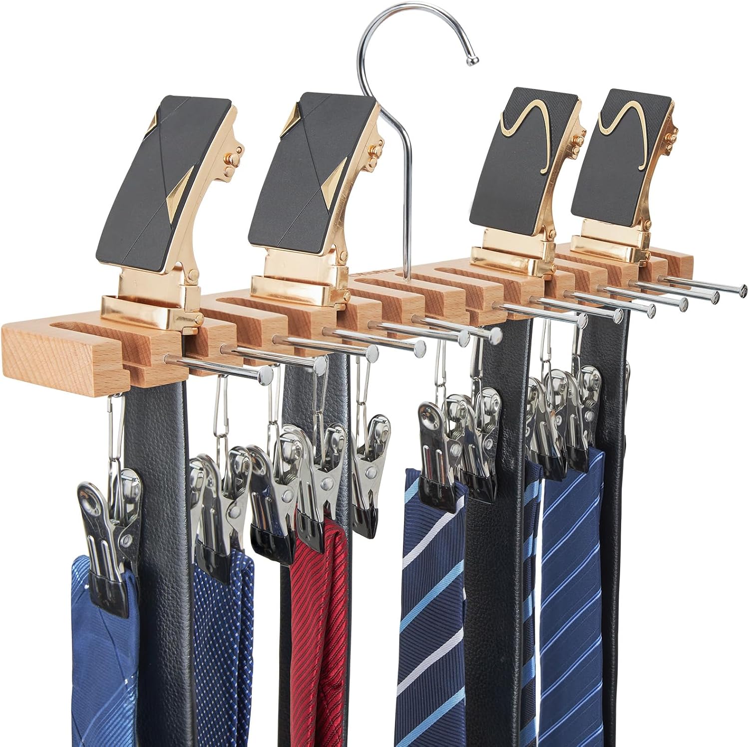 Ohuhu – Soporte para cinturón para armario, organizador de sombreros 3 en 1 para almacenamiento con 12 clips, 14 soportes para cinturón, 12 soportes