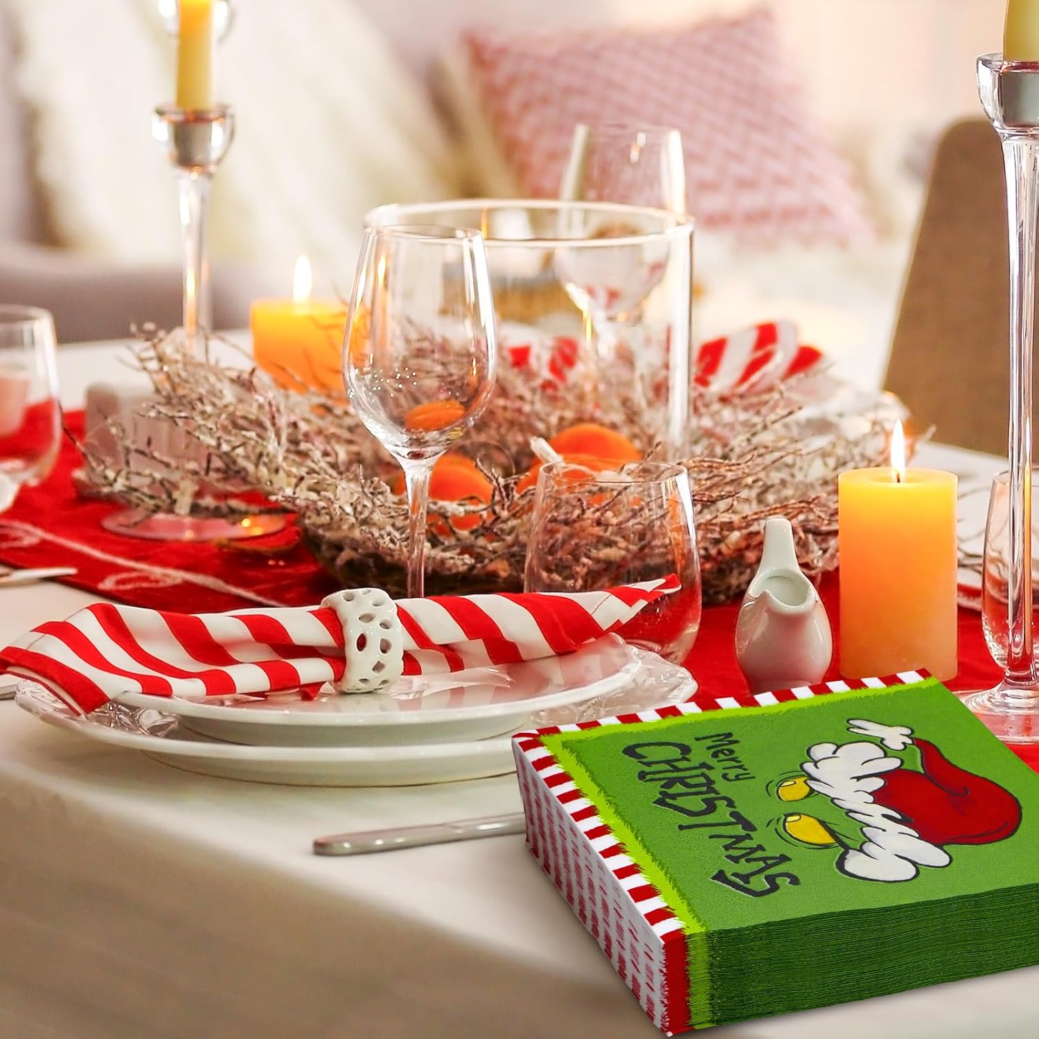 AnyDesign Paquete de 80 servilletas de papel de Feliz Navidad, divertidos personajes de dibujos animados, servilletas de almuerzo desechables verde