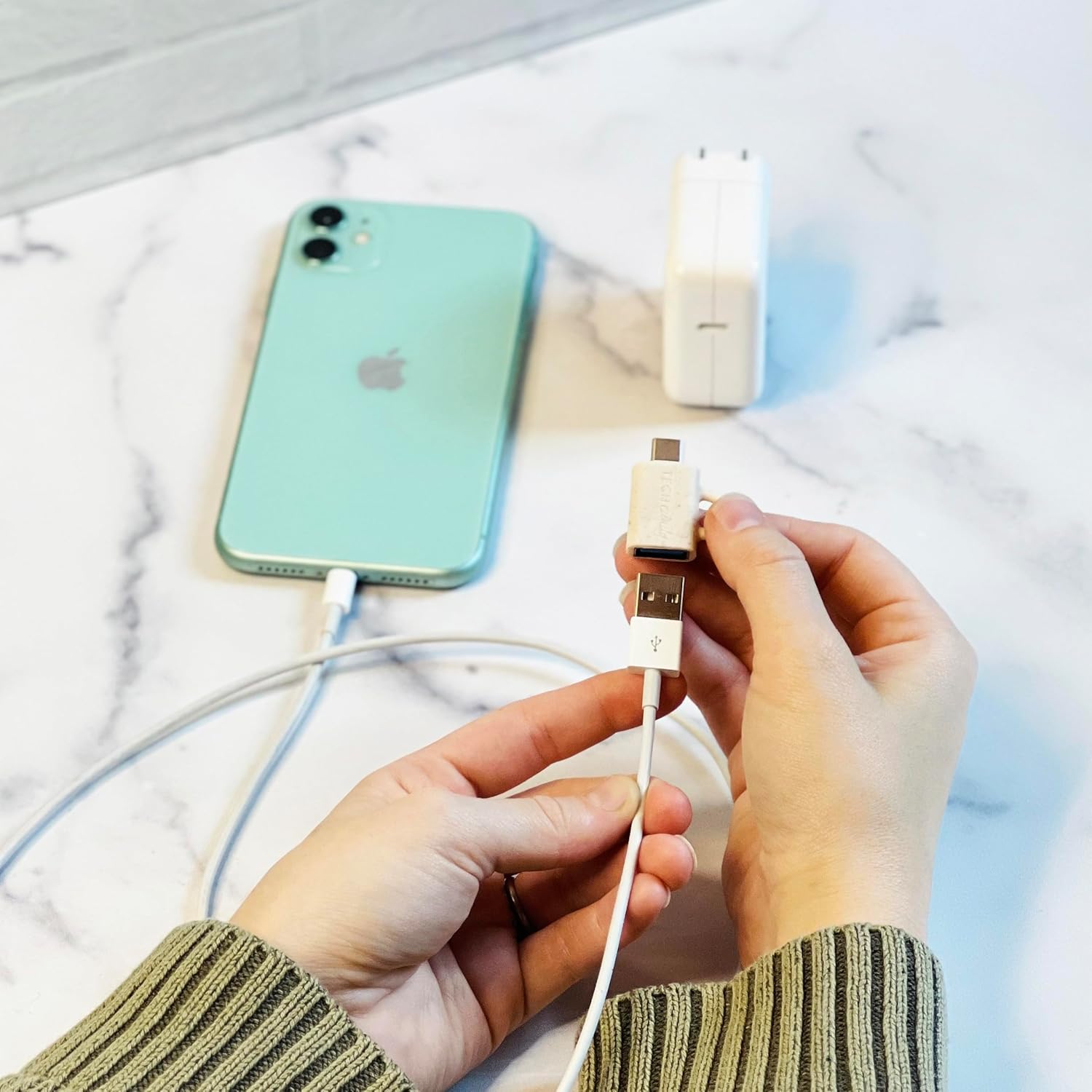 Tech Candy Adapt Dat Juego de 2 adaptadores (USB a USB-C + USB-C a USB), color natural