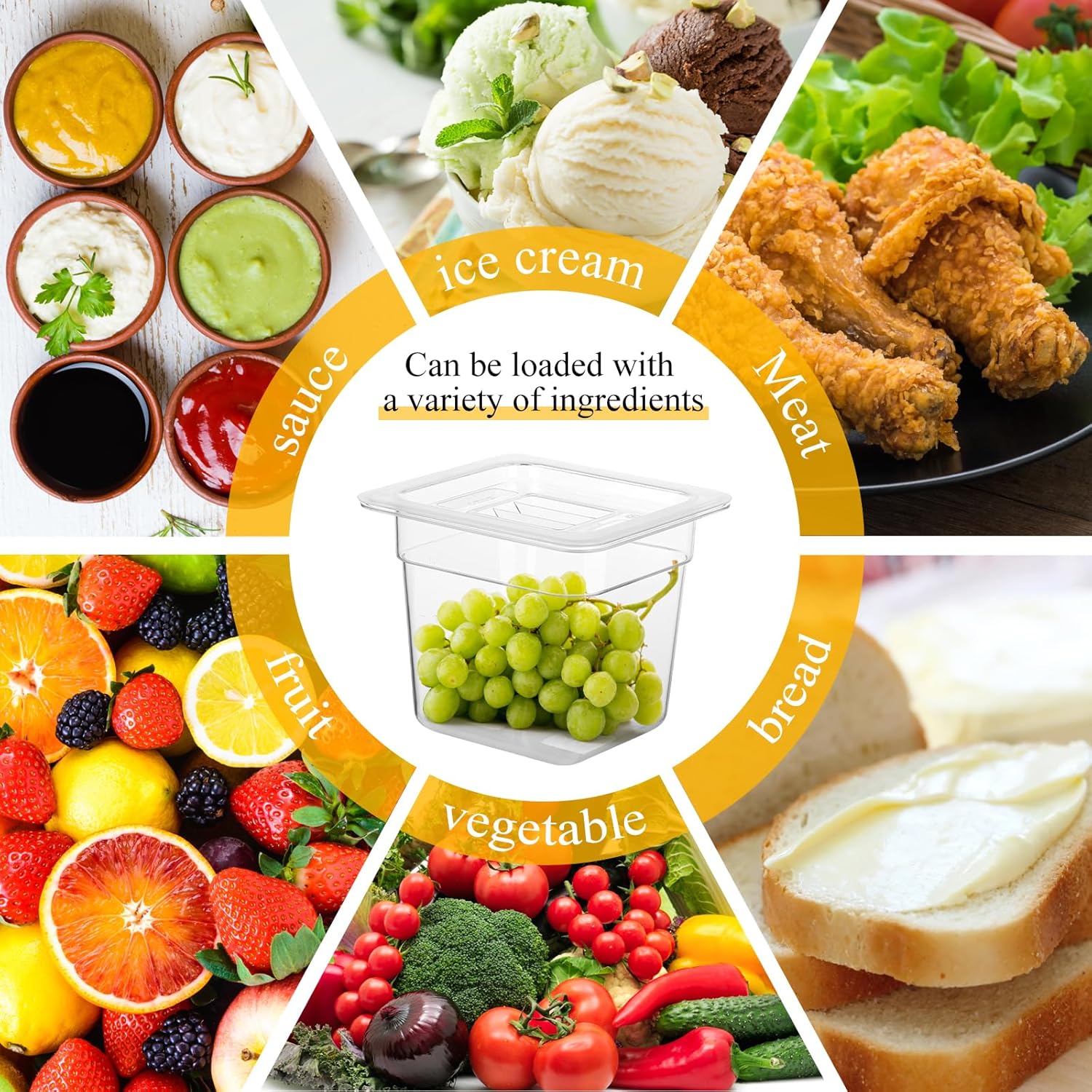 Paquete de 12 sartenes de plástico transparente para alimentos con tapas, 16 de tamaño de 6 pulgadas de profundidad, sartenes comerciales de