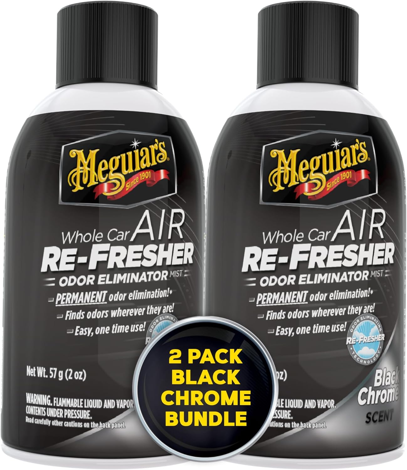 Meguiar’s Refrescante de aire para todo el automóvil, eliminador de olores en espray elimina los olores fuertes de los vehículos, aroma de cromo