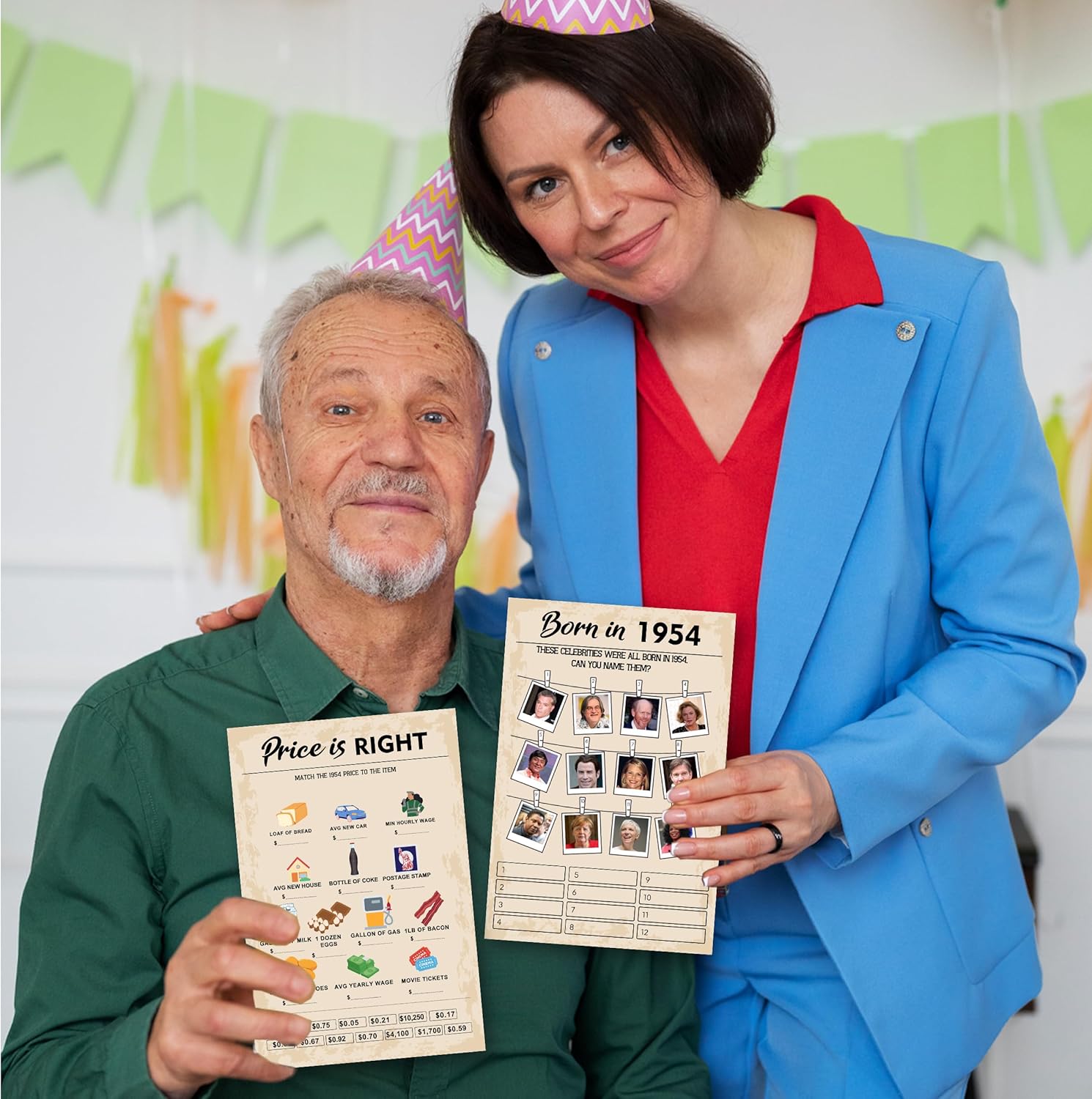 Juegos de fiesta de cumpleaños número 70, juego de 2 actividades para 15 invitados, paquete de juegos nacidos en 1953, suministros de fiesta de