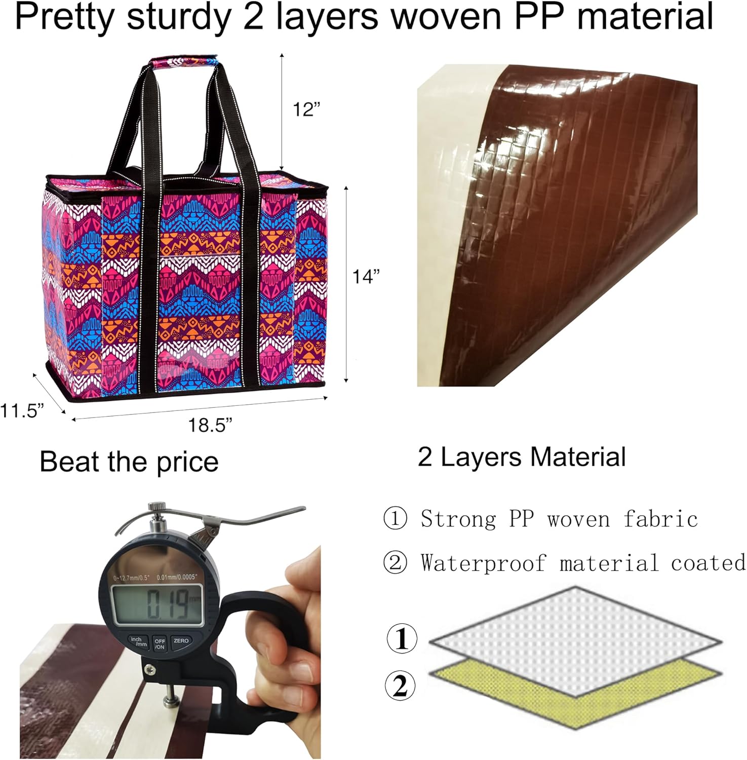 DEMOMENT Bolsa de asas de compras duradera reutilizable con bolsillos para cocina, supermercado, camping, playa, almacenamiento
