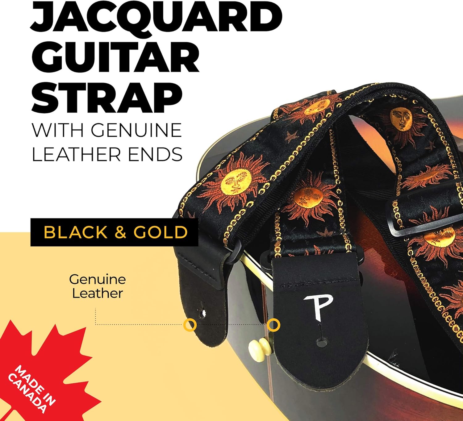 Perri’s Leathers Ltd. – Correa de guitarra – Jacquard – Ajustable – Para guitarras acústicasbajaseléctricas – Hecho en Canadá