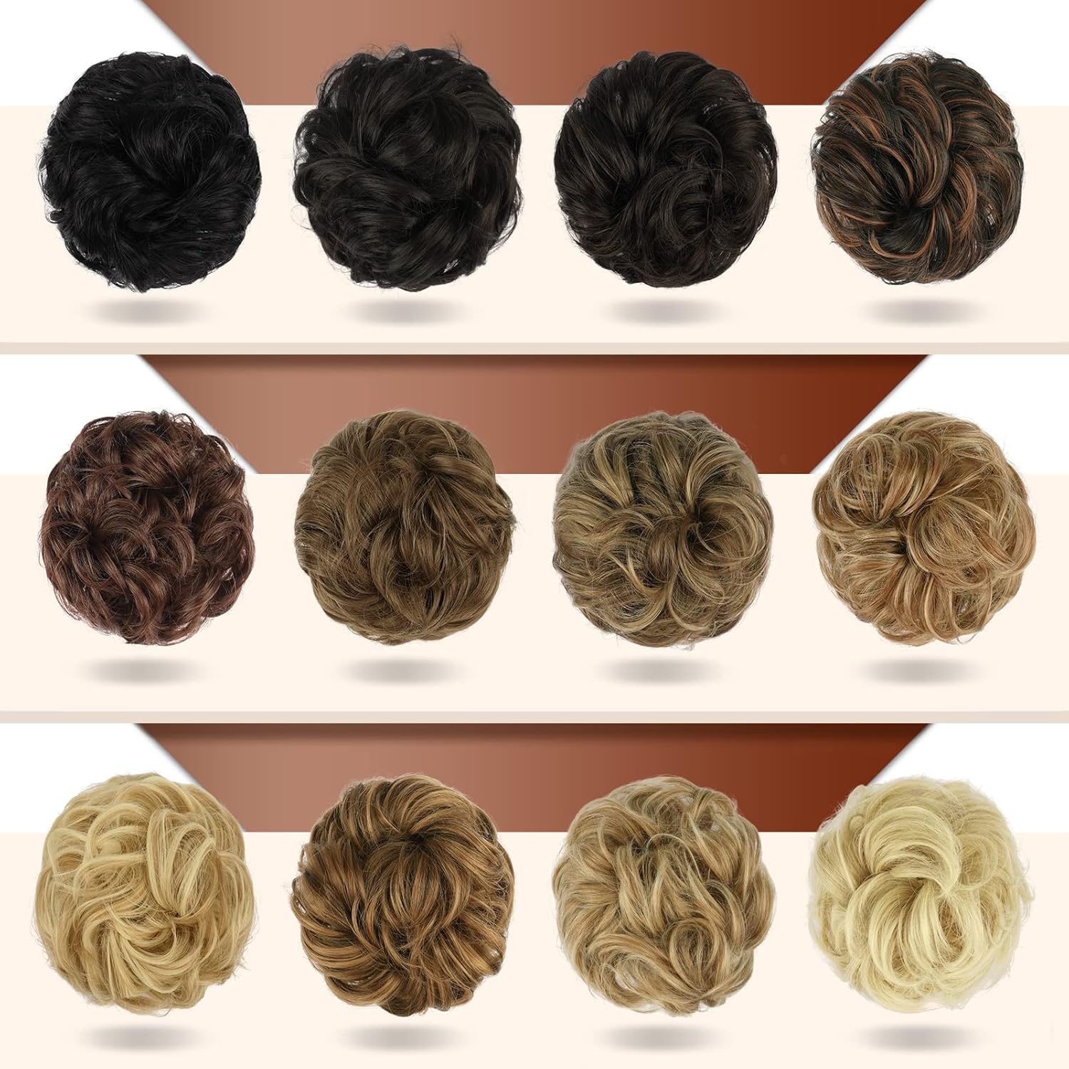 SOFEIYAN Extensiones de cabello ondulado y rizado con clip de garra, extensiones de cabello sintético despeinado para mujer, color marrón claro