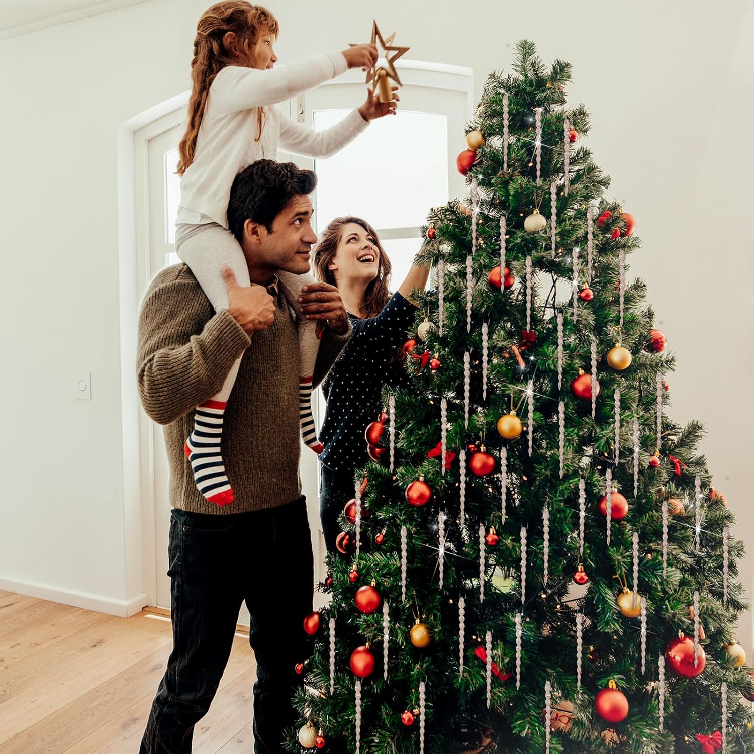 30 piezas de carámbanos de plástico torcidos de plástico para decoración de carámbanos de Navidad, árbol de Navidad y vacaciones, fiesta de Navidad,