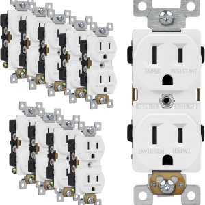 ENERLITES Tomas de receptáculo dúplex, resistentes a manipulaciones, grado comercial, 15 A 125 V, autoconexión a tierra, 2 polos, 3 cables, 5-15R, ENERLITES Tomas de receptáculo dúplex, resistentes a manipulaciones, grado comercial, 15 A 125 V, autoconexión a tierra, 2 polos, 3 cables, 5-15R,