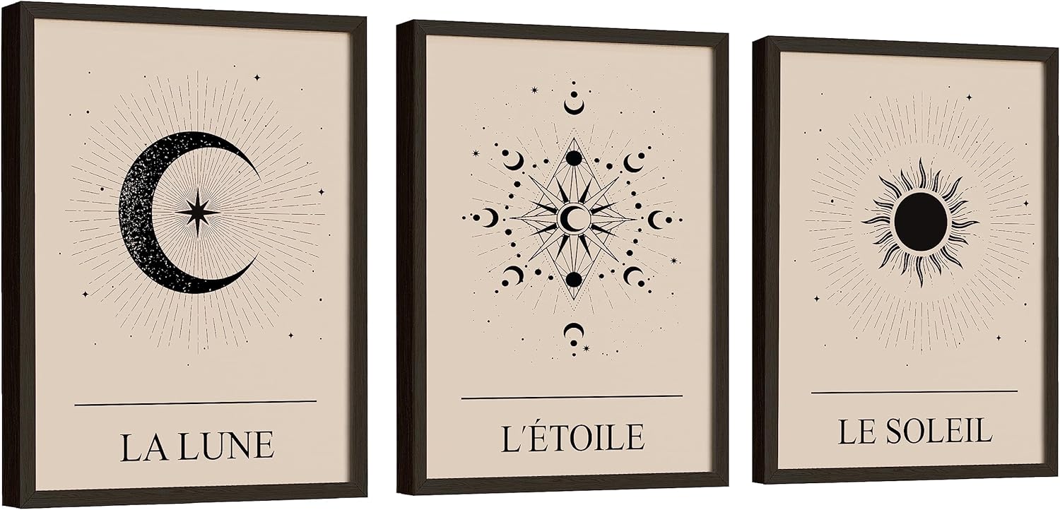 EXCOOL CLUB Decoración celestial bohemia  Póster de arte celestial de 12 x 16 pulgadas, decoración de tarot de estrella vintage, tarjeta de tarot de