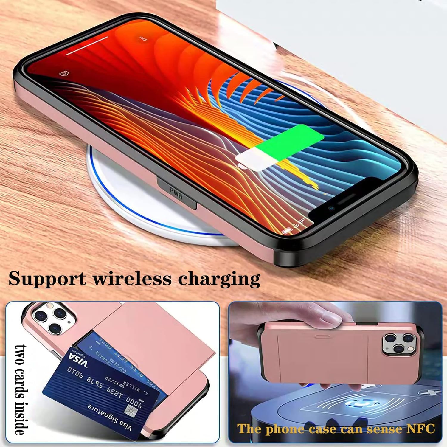 Funda híbrida compatible con iPhone 13 Pro, funda tipo cartera híbrida para iPhone, tarjetero, protección resistente, a prueba de golpes,