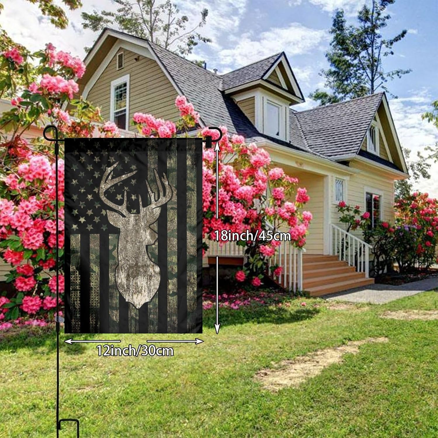 Bandera estadounidense de camuflaje con diseño de camuflaje, bandera de caza, ciervos, para jardín, fiesta de bienvenida, decoración al aire libre,