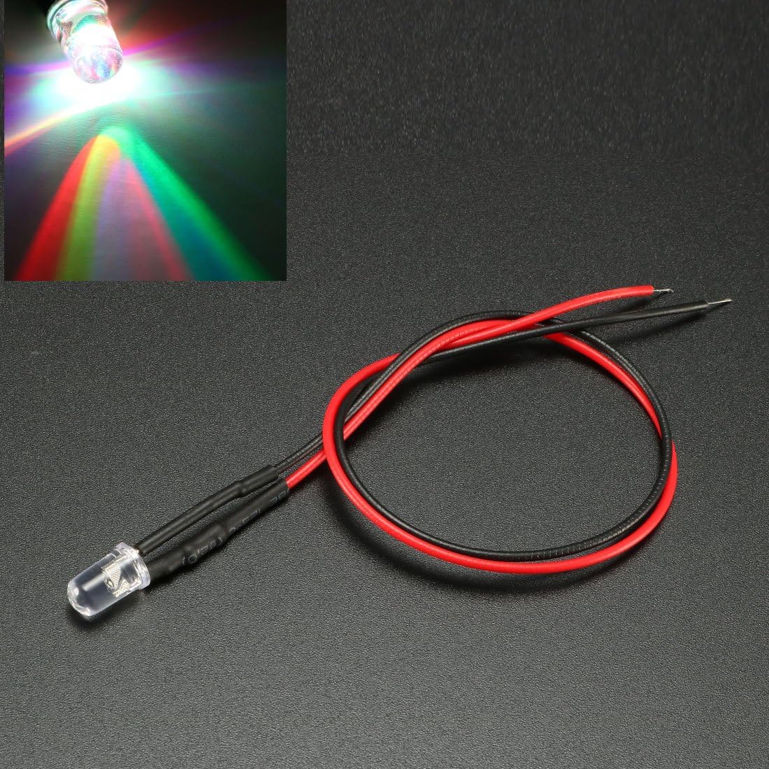 uxcell 5pcs 0.197 in pre cableado LED, cambio lento DC9-12V lente transparente, diodos emisores de luz, luz colorida de cambio lento