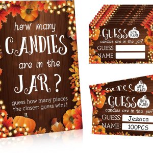 FaCraft Guess How Many Candies Are in the Jar – 50 unidades de calabaza de otoño para baby shower, tarjetas de juego de adivinanzas para Acción de FaCraft Guess How Many Candies Are in the Jar – 50 unidades de calabaza de otoño para baby shower, tarjetas de juego de adivinanzas para Acción de