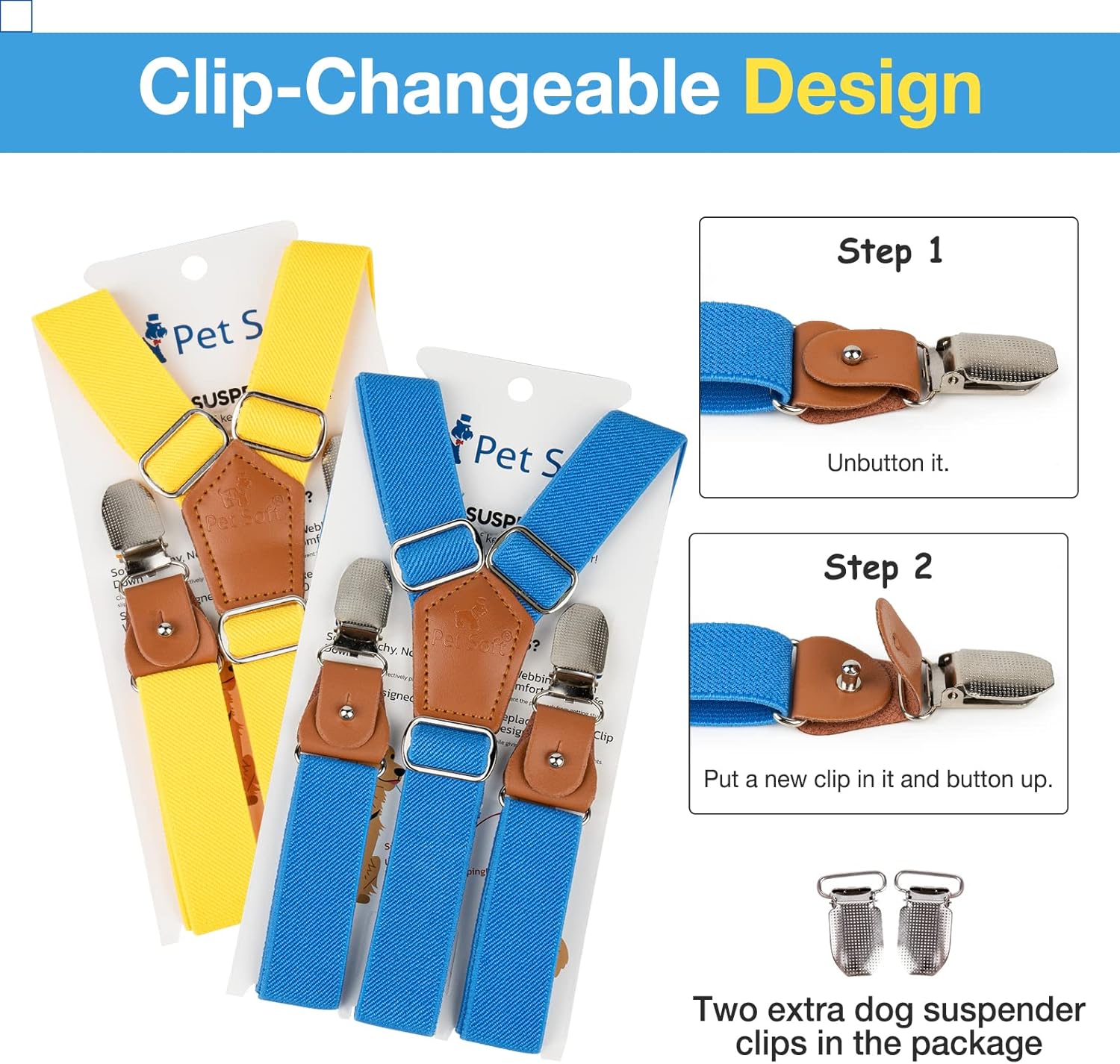 Pet Soft Tirantes para perro, 2 piezas de tirantes de pañales para perras, para falda de perro, vestido para perro (dorado y azul, SM)