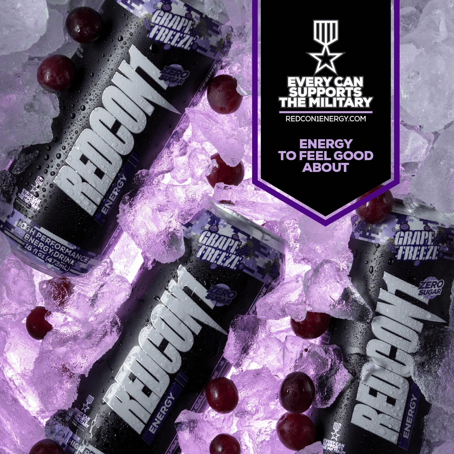 REDCON1 Bebida energética de alto rendimiento, congelación de uva, bebida energética sin azúcar con nootrópico Alpha GPC, 200 mg de cafeína natural