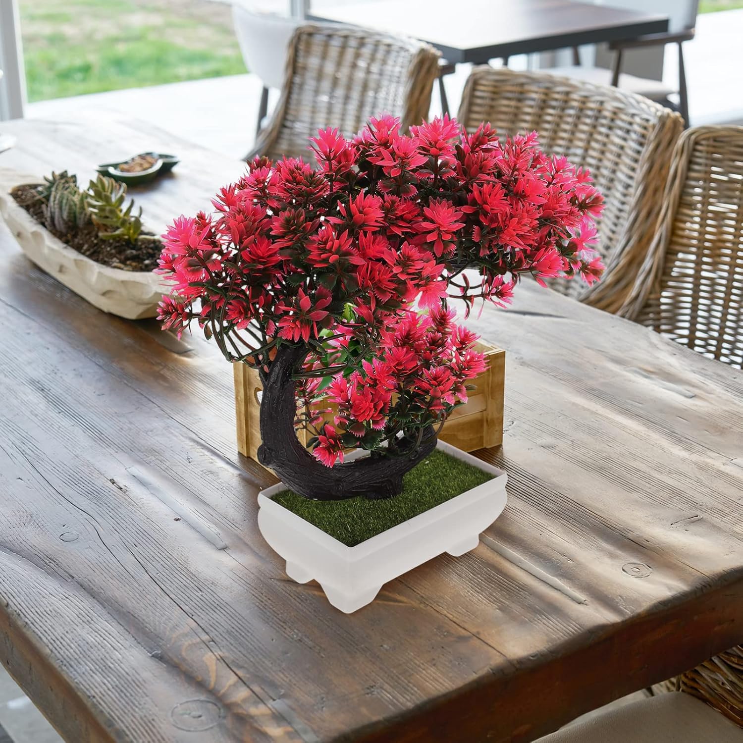 Operitacx Árbol bonsái artificial de simulación de flores para decoración de bonsái, plantas falsas pequeñas de interior, decoración para el hogar,