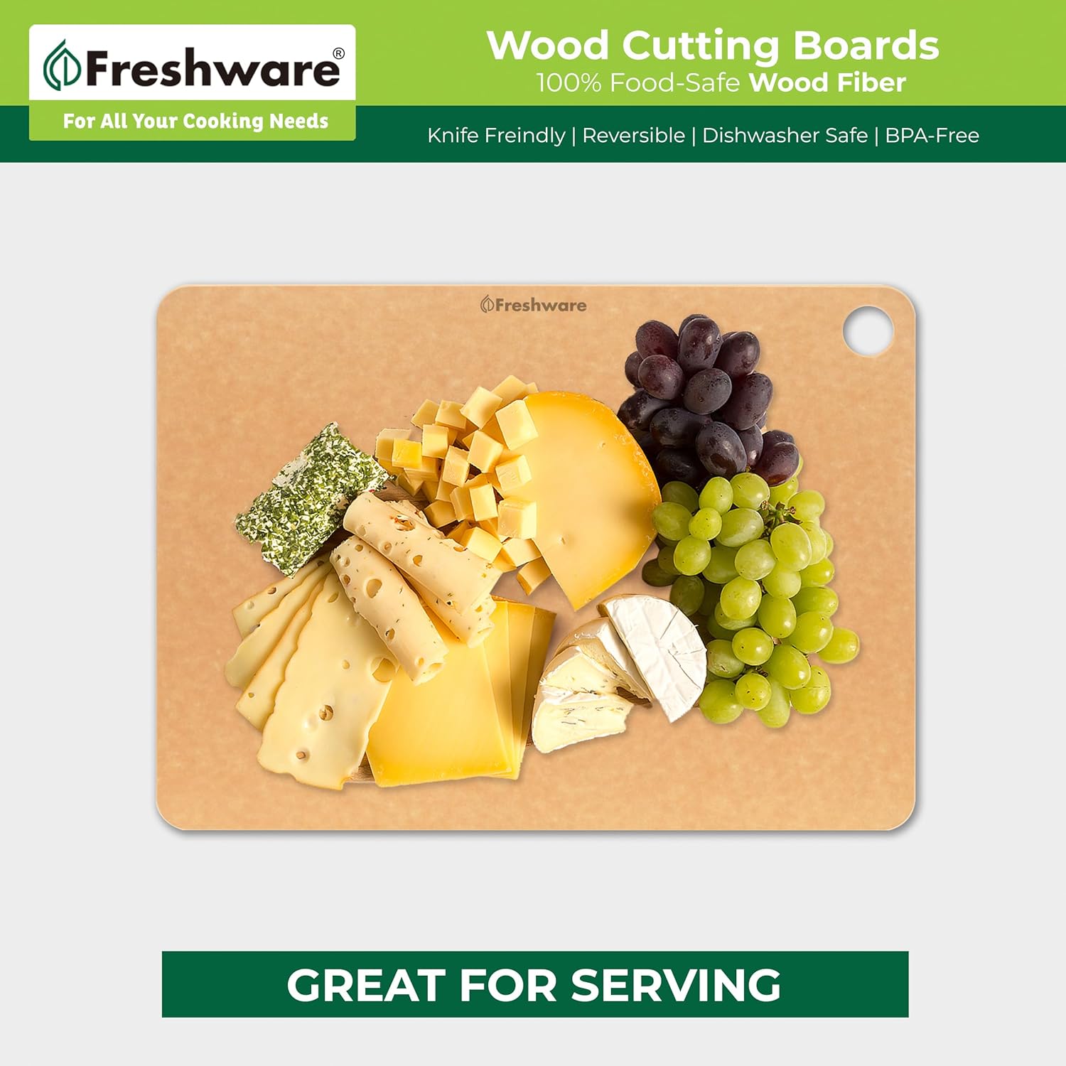 Tablas de cortar de madera para cocina, aptas para lavavajillas, tabla de cortar de madera, fibra de madera de primera calidad, no porosa,