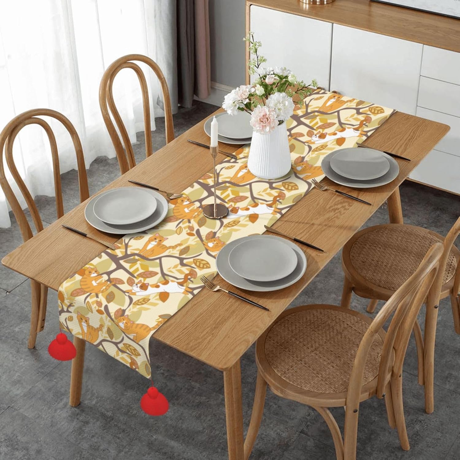Cat on Tree Christmas Table Runner Dining Table Decor Christmas Decorations Indoor Home Decor Christmas Table Runners Xmas Navidad Decoracion 2023