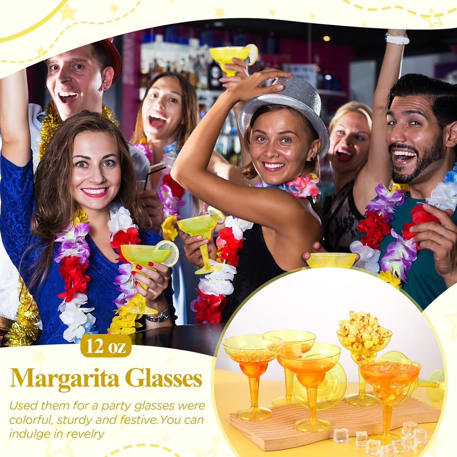 Tioncy 48 vasos desechables de plástico Margarita de 12 onzas para México, Cinco de Mayo, fiesta, Taco, decoraciones de martini, copas de cóctel a
