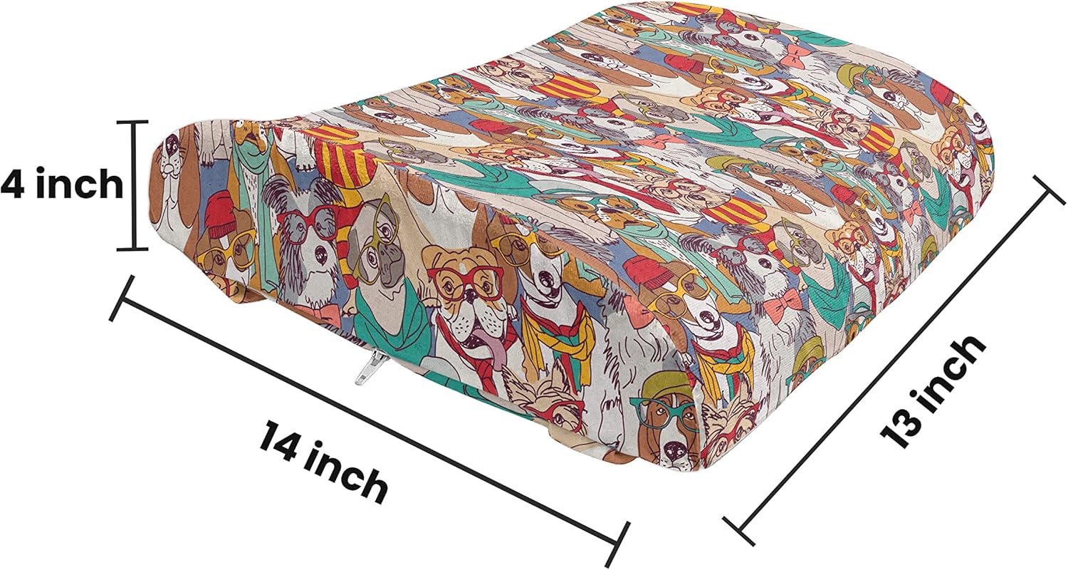 Ambesonne Almohada lumbar de apoyo para la espalda de perro, hipster, Bulldog Schnauzer, razas de pug, gafas, sombreros, bufanda, patrón de dibujos