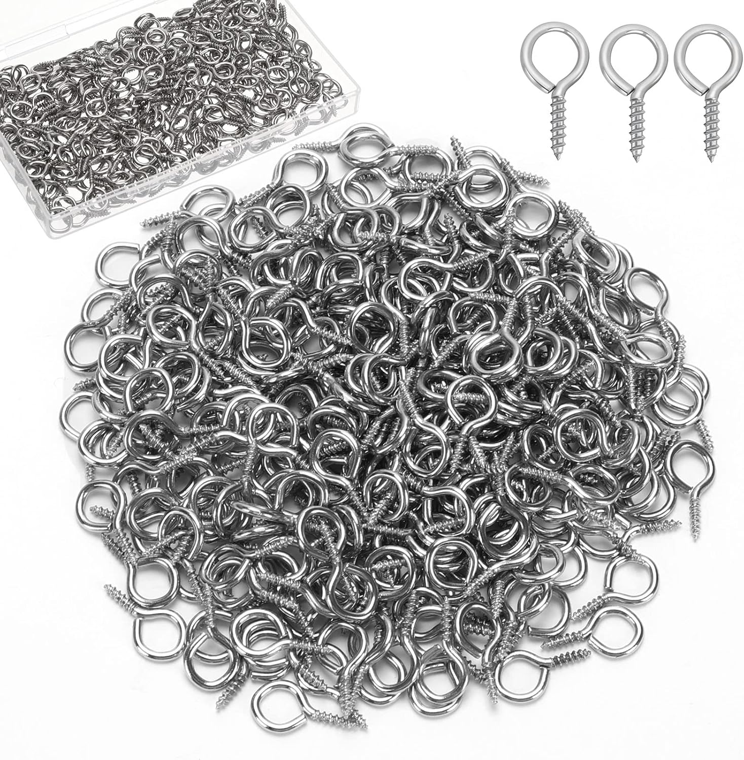 AUGSUN Tornillos de ojo, 300 piezas de 0.63 pulgadas de tornillo de 0.63 pulgadas, ganchos de tornillo de alta resistencia, tornillos de anillo para