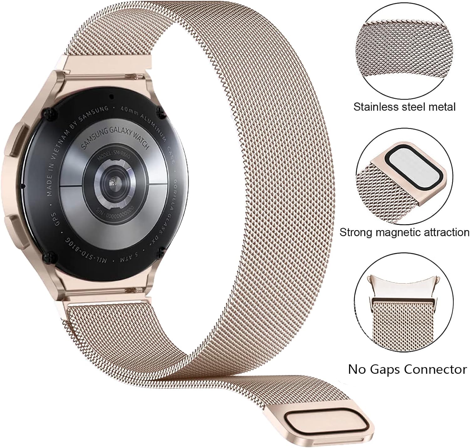 Correa milanesa para Samsung Galaxy Watch 654 de 1.575 pulgadas, 1.732 pulgadas, clásica, 1.772 pulgadas, 1.611 pulgadas, 1.654 pulgadas, correa