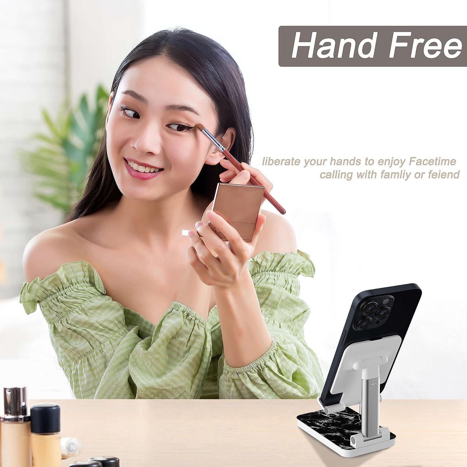 Soporte de teléfono celular de altura ajustable, soporte plegable para escritorio, soporte de teléfono celular adecuado para iPhone, iPad, Samsung y