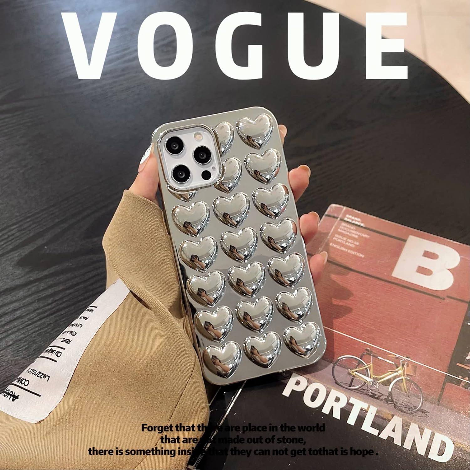 Funda para teléfono con diseño de corazón chapado en 3D, color plateado, compatible con iPhone 12 Pro Max, galvanizada en forma de corazón, de lujo,