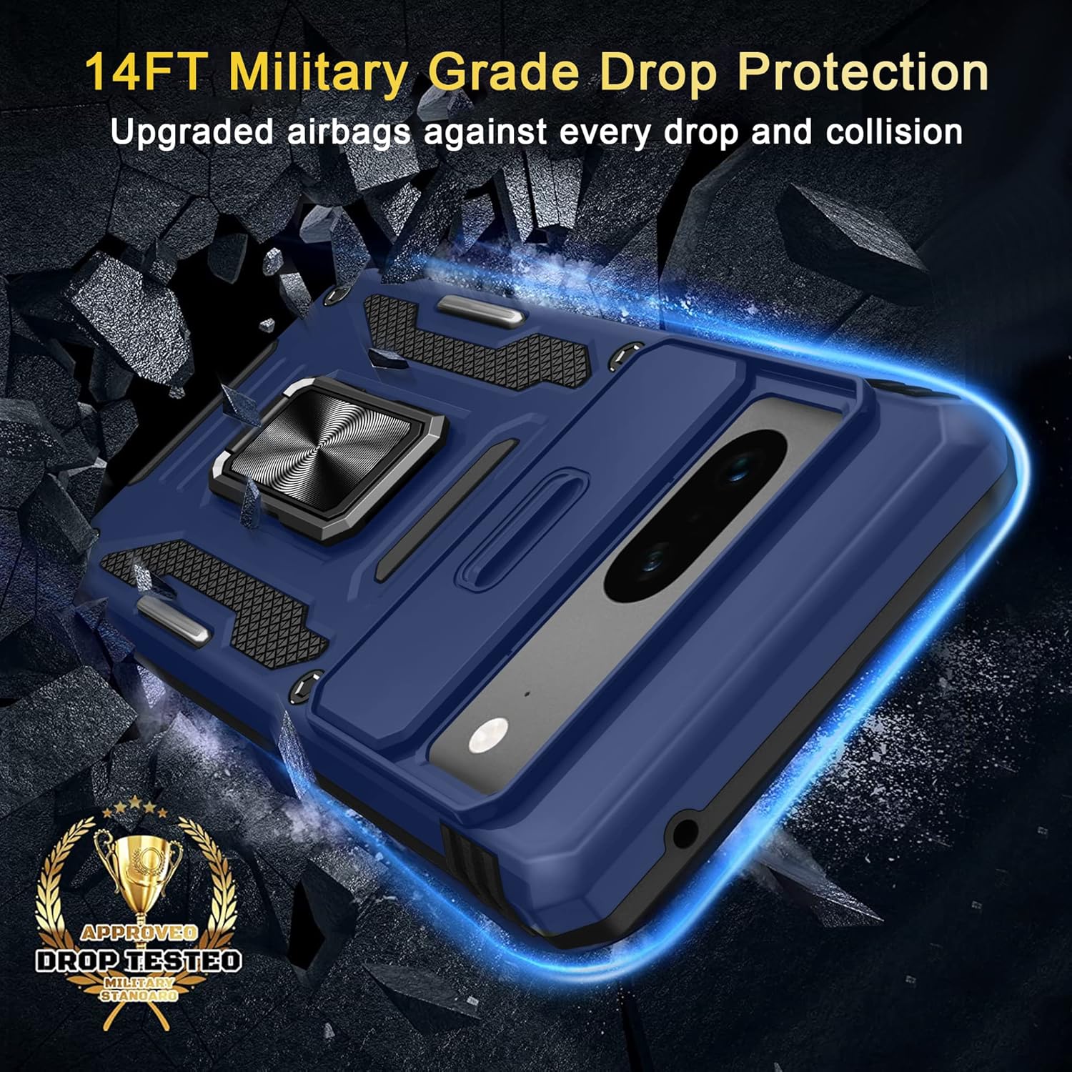 DEERLAMN Funda para Google Pixel 7 con cubierta deslizante para cámara + protector de pantalla (1 unidad), soporte de anillo giratorio de grado