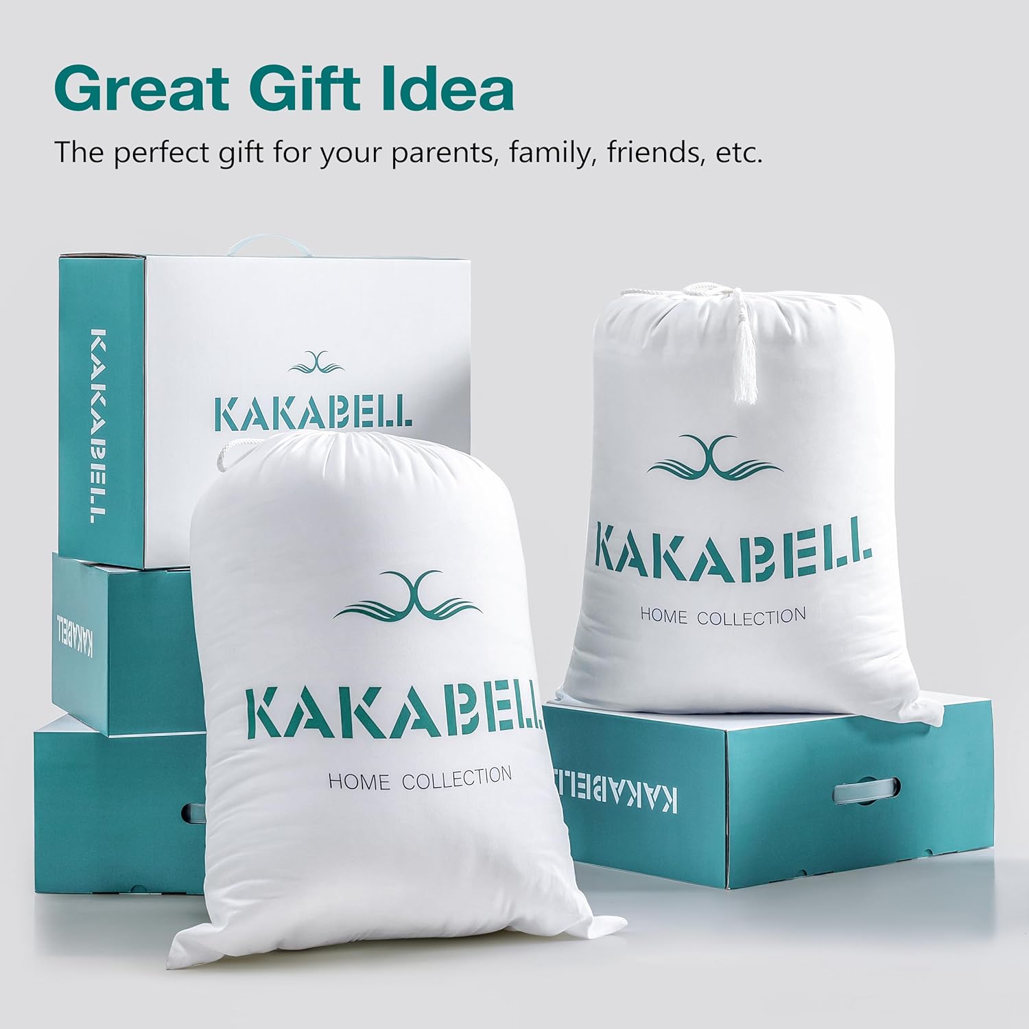 KAKABELL Edredón de plumas de ganso tamaño individual para todas las estaciones, ultra suave y acogedor, relleno de edredón sin ruido con funda de