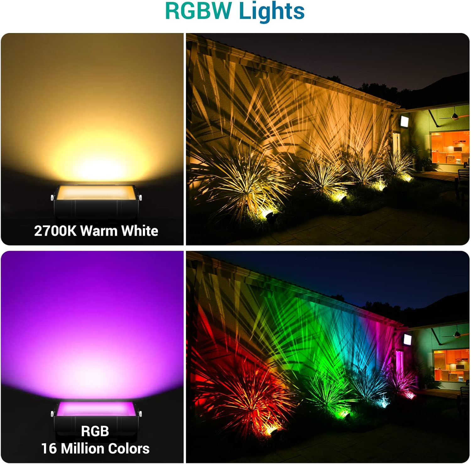 USTELLAR RGBW – Luz de inundación para exteriores, luces inteligentes WiFi para exteriores que cambian de color + blanco cálido 2700K, control total