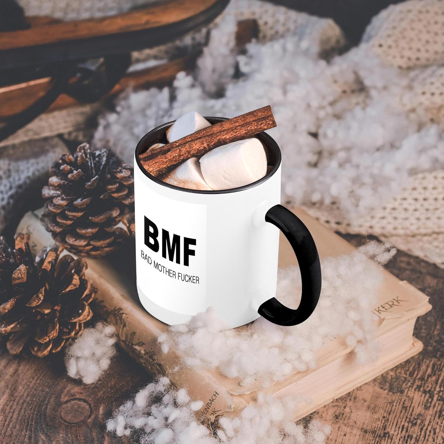 3dRose BMF BAD MOTHER FUCKER – Taza de dos tonos, 11 onzas, color negro