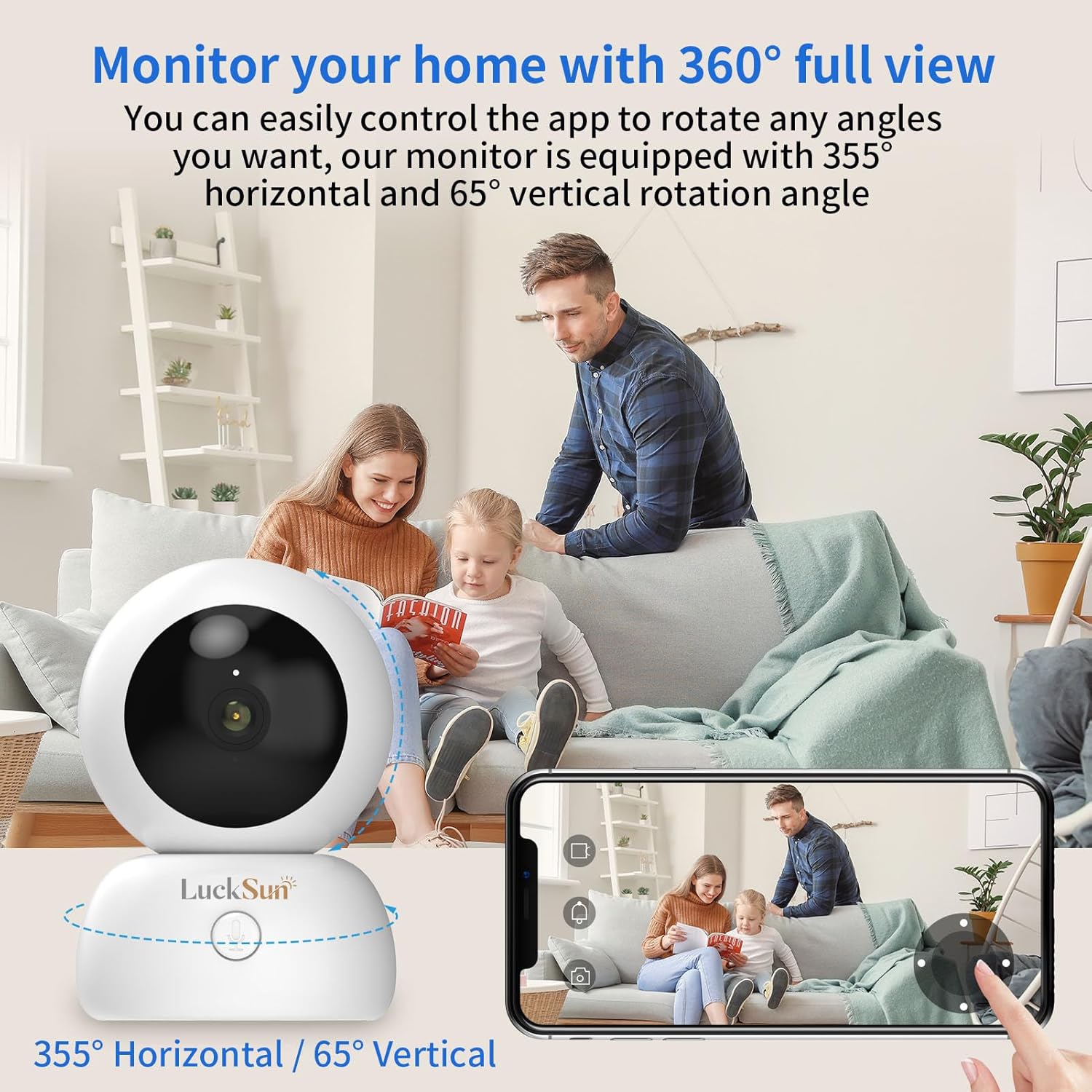 LuckSun Cámara WiFi de seguridad 2K 1296P para interiores, inalámbrica, un botón, conversación de 2 vías, PTZ, seguimiento inteligente, cámara para
