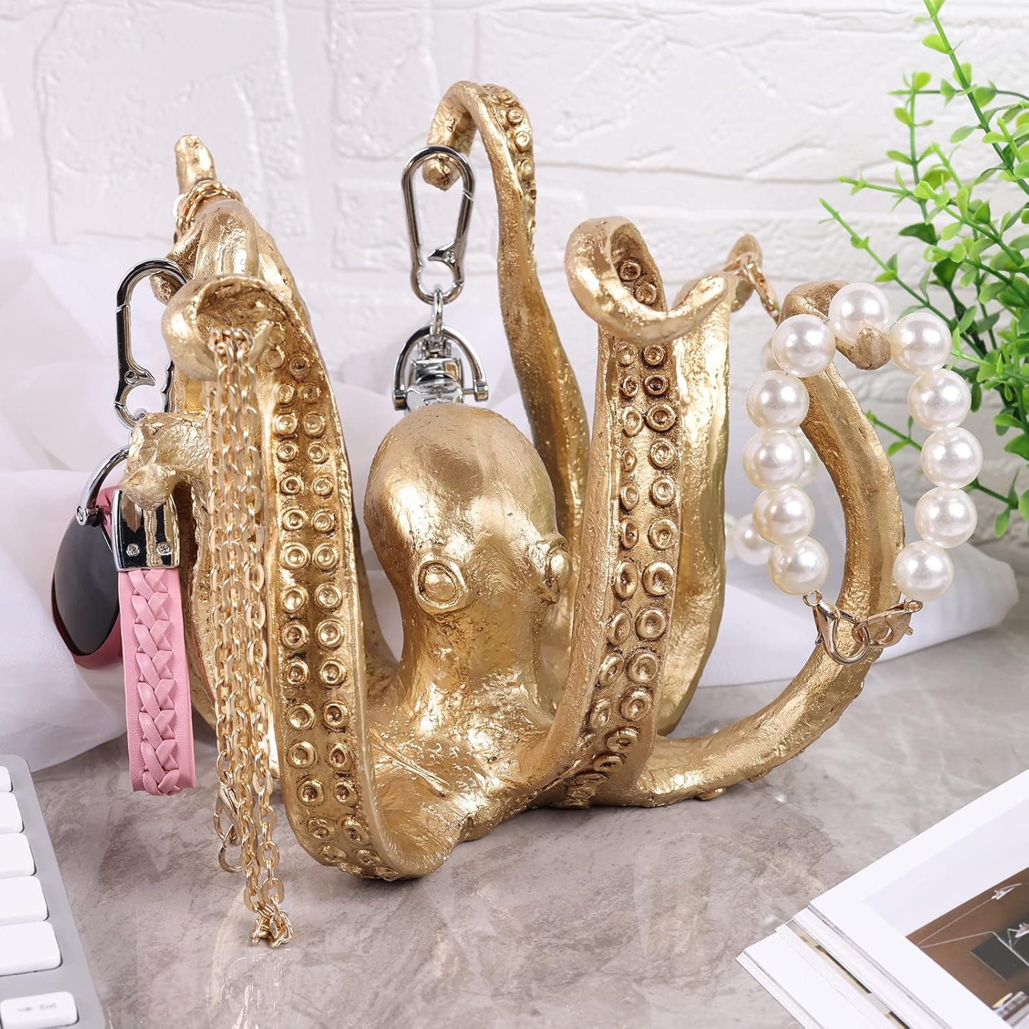 DOVDOV Portavasos de pulpo, soporte de taza de café de pulpo de resina, estatua de pulpo, decoración moderna dorada del hogar, accesorios de bar