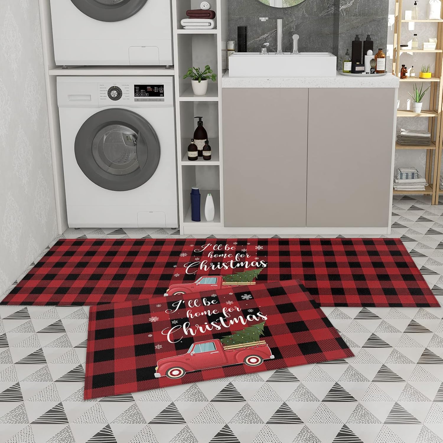 Libaoge Juego de 1 alfombras y tapetes de cocina de Navidad, diseño de copos de nieve, tapete para fregadero de cocina, antideslizante, tapete