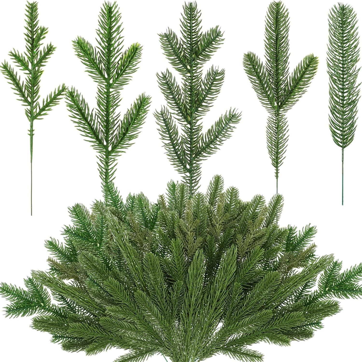 200 agujas de pino artificiales de Navidad, ramas, guirnalda de plantas verdes, agujas de pino, ramas decorativas de Navidad, decoración de pino,