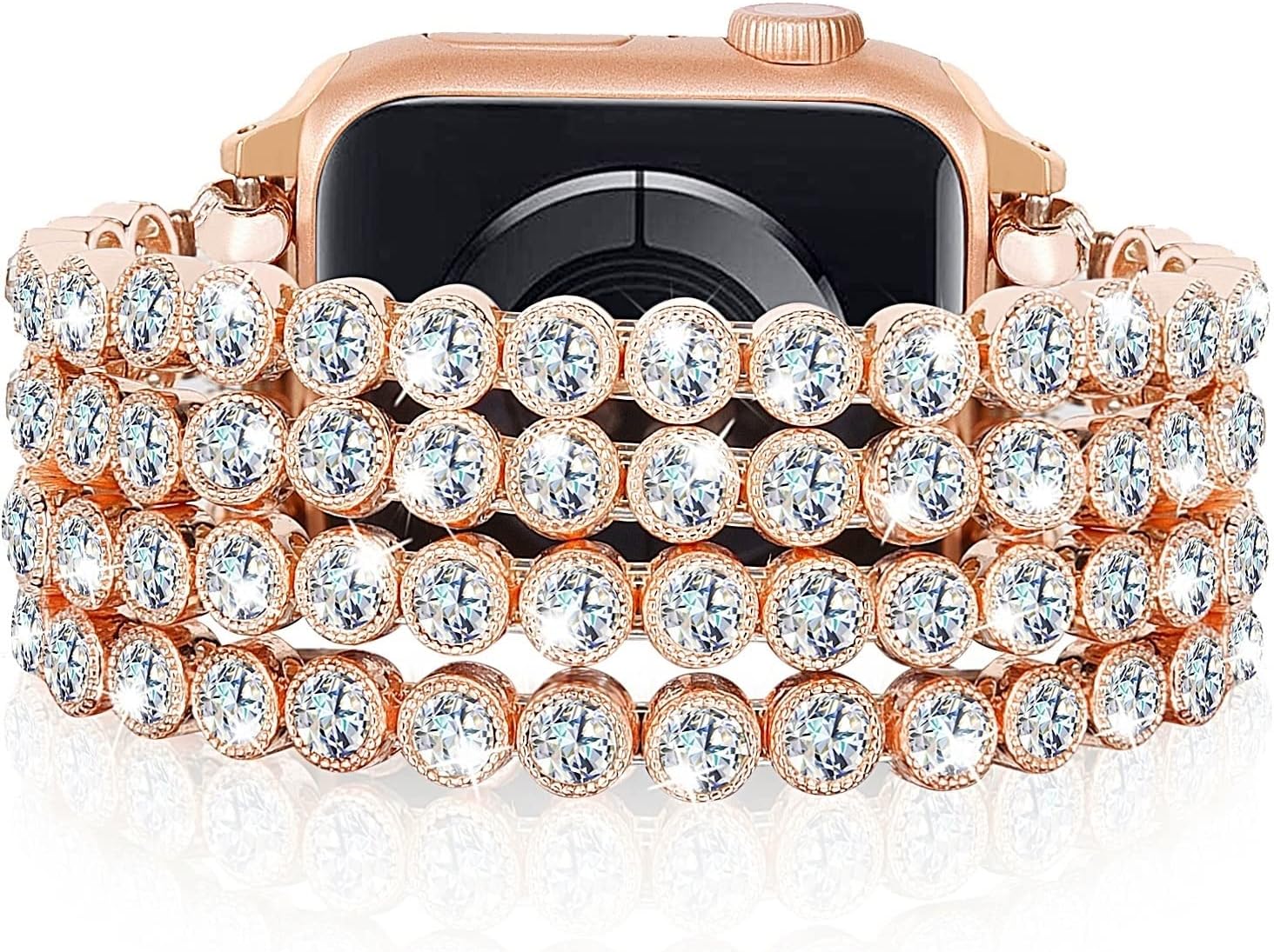 VISOOM Pulsera brillante compatible con Apple Watch Series 8 de oro rosa de 1.575 pulgadas, 1.496 pulgadas, 1.614 pulgadas, Series SE76, correa