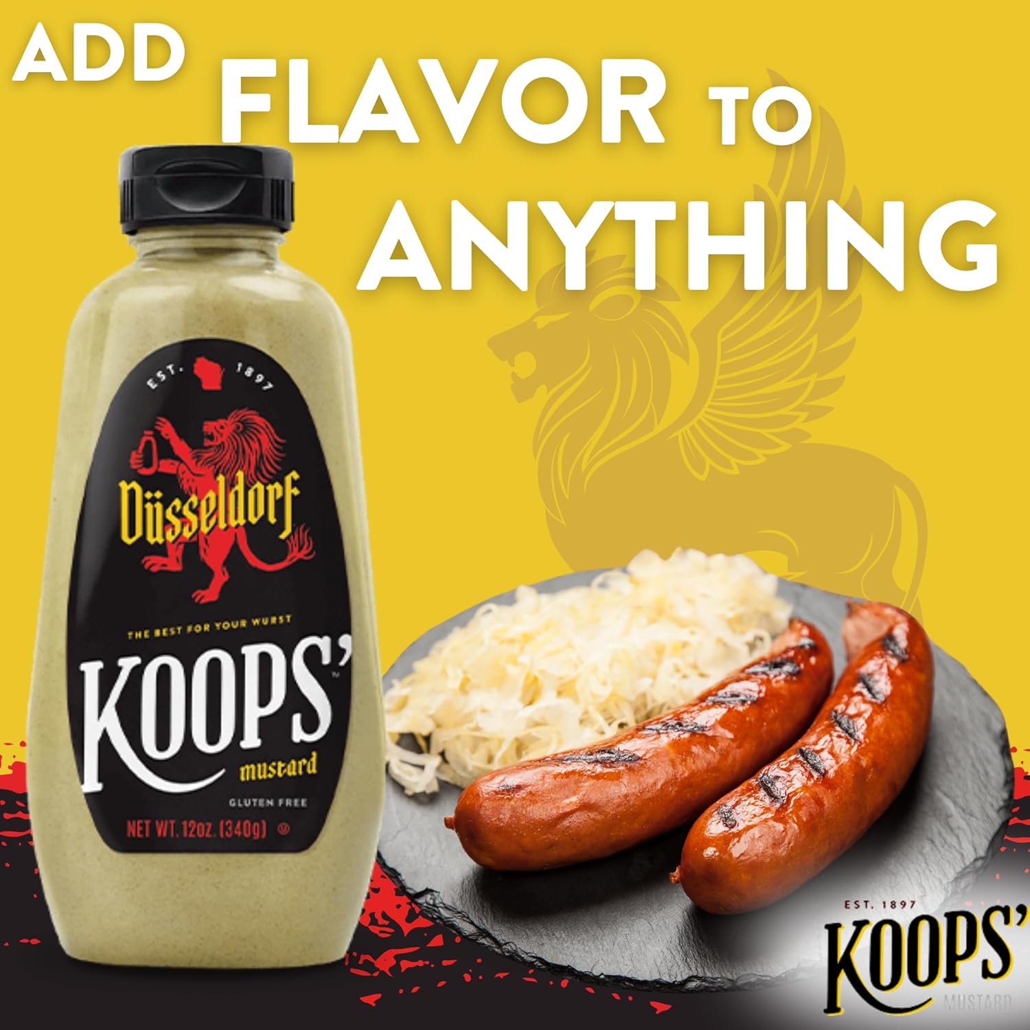 Koops’ Mostaza Dusseldorf – Mostaza Bratwurst de estilo alemán, sin gluten, kosher, fabricada en Estados Unidos, a partir de semillas de mostaza de