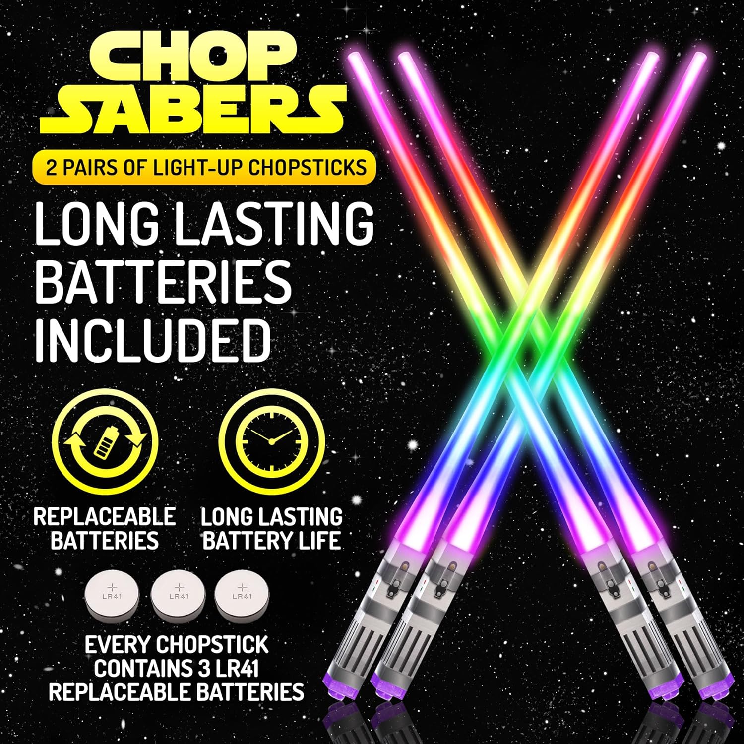 Lightsable palillos iluminados con luz LED de Star Wars, palillos de sable de luz brillante, reutilizables, sables de luz LED brillantes, 8 modos de