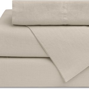 Linen Home Juego de sábanas de percal de algodón lavado, color plateado, bolsillo profundo, 4 piezas, 1 sábana encimera, 1 sábana bajera y 2 fundas Linen Home Juego de sábanas de percal de algodón lavado, color plateado, bolsillo profundo, 4 piezas, 1 sábana encimera, 1 sábana bajera y 2 fundas