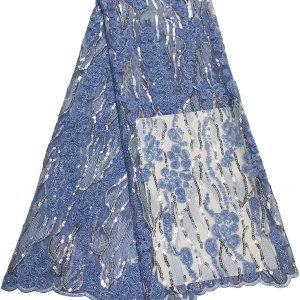 Tngan Tela de encaje de lentejuelas elegante bordado floral africano encaje purpurina nigeriana tul red para coser vestido de novia, 5 yardas, azul Tngan Tela de encaje de lentejuelas elegante bordado floral africano encaje purpurina nigeriana tul red para coser vestido de novia, 5 yardas, azul