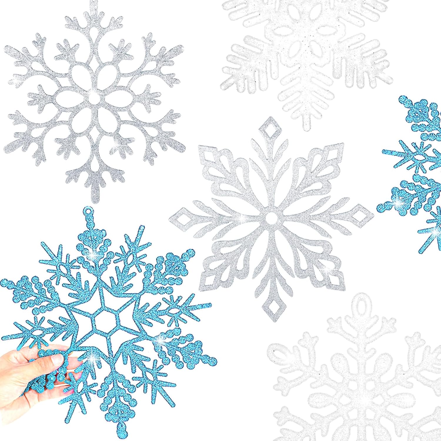 Cindeer 24 adornos grandes de Navidad con copos de nieve de 12 pulgadas, adornos de copos de nieve gigantes para decoración de invierno, árbol de