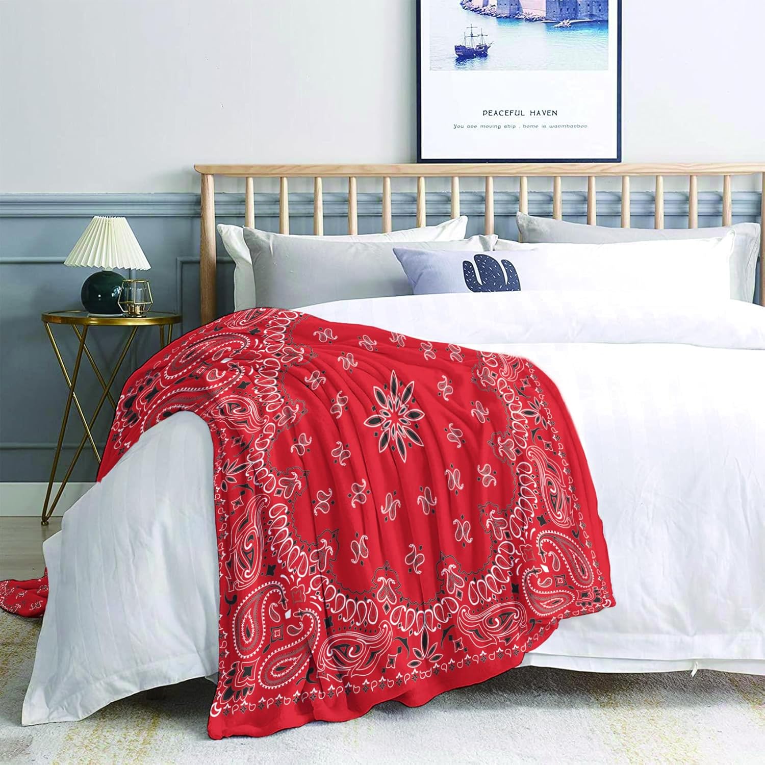 Manta roja tipo bandana, manta de vellón para sofá cama, mantas y mantas de cachemira, manta de franela de felpa súper suave y acogedora, 30 x 40