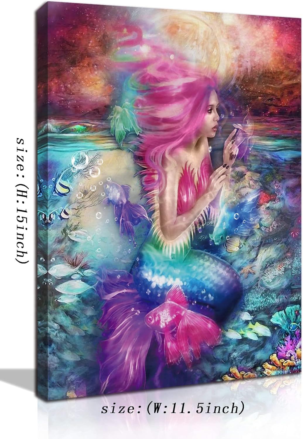 Xxliren Lienzo decorativo para pared de baño con imágenes de sirena, decoración de habitación de sirena rosa para dormitorio de niñas, tamaño de