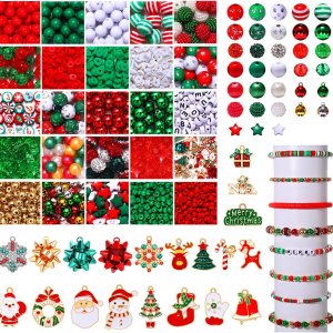 Más de 2400 cuentas de Navidad para hacer joyas, abalorios de Navidad esmaltados a granel, cuentas sueltas de acrílico con diamantes de imitación de Más de 2400 cuentas de Navidad para hacer joyas, abalorios de Navidad esmaltados a granel, cuentas sueltas de acrílico con diamantes de imitación de